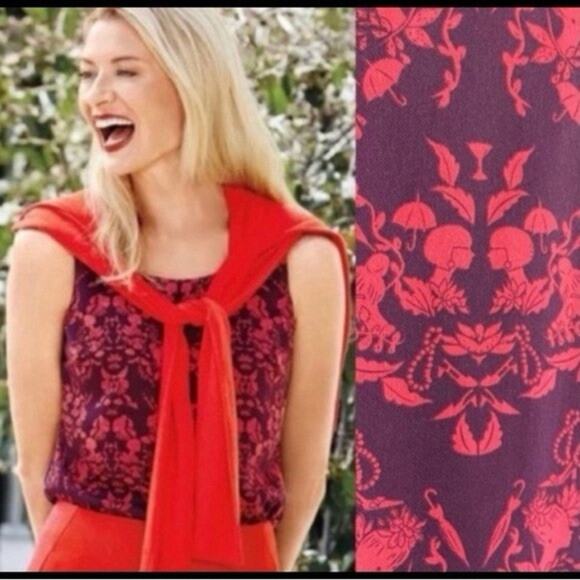 Cabi 3258 Purple Plum Maroon Red Sakura Cameo Print Layered Tank Feminine Large - Picture 1 of 14